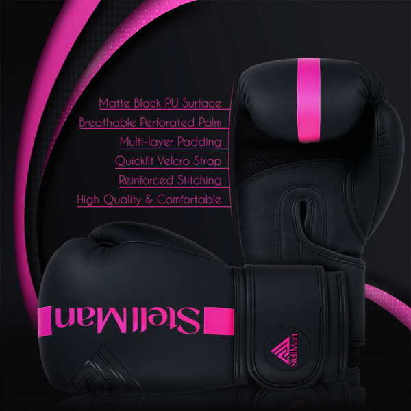 Matte Black & Pink Boxing Gloves - Image 4